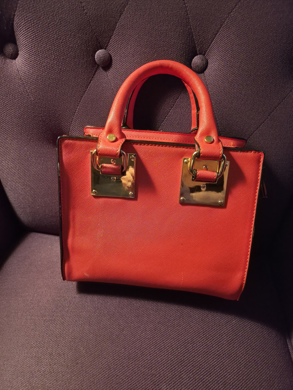 Coral Color Structured Top-Handle Women's Handbag